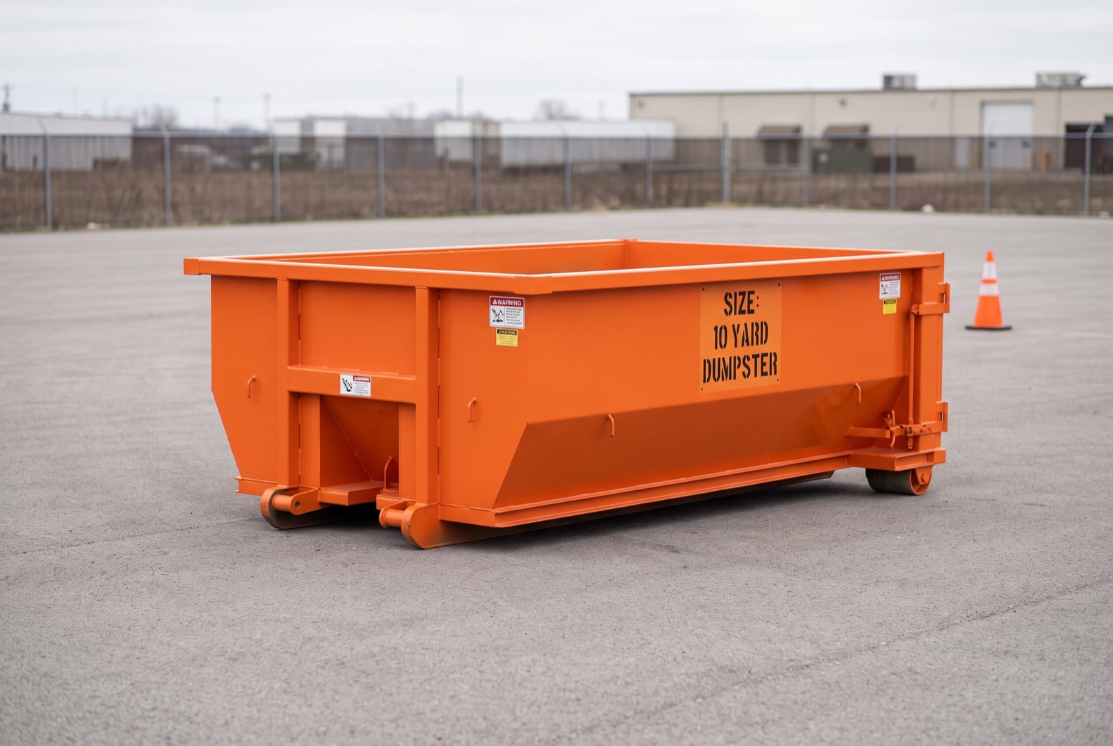 10 yard roll-off dumpster on a paved lot